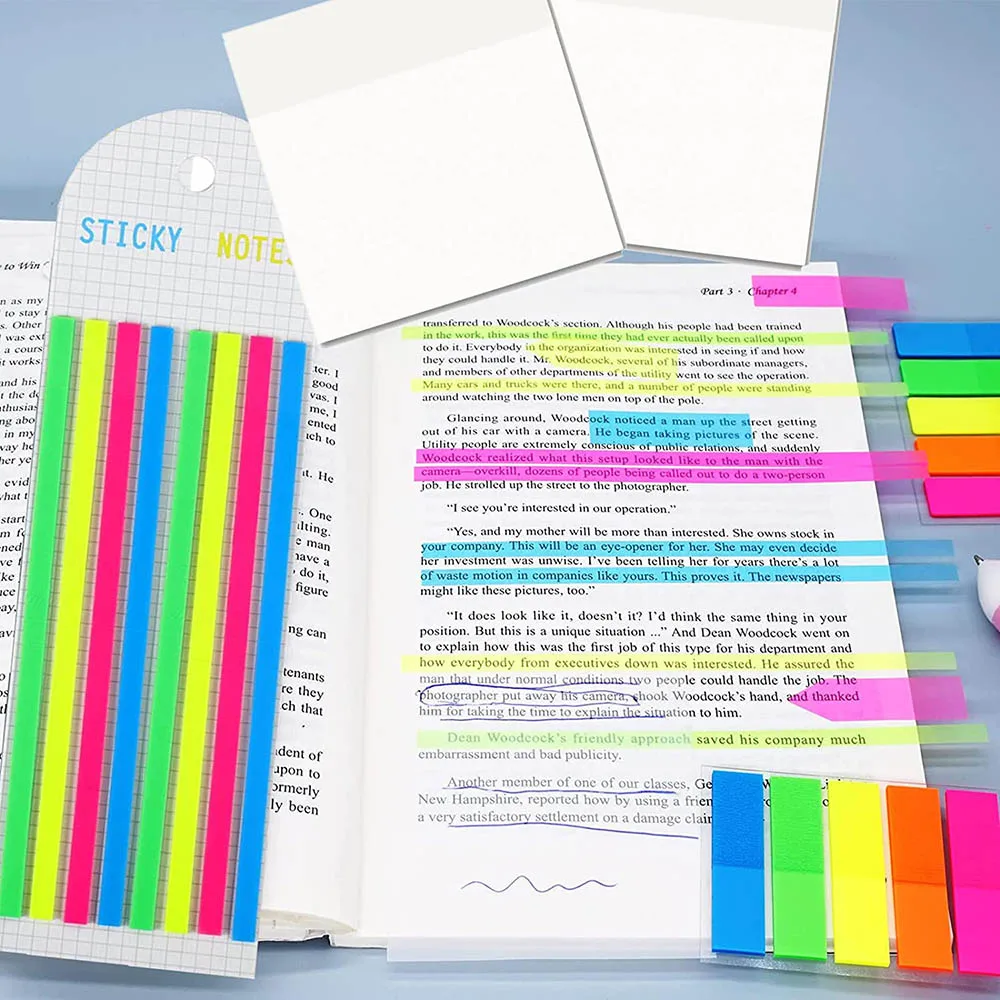850Pcs Color Stickers Transparent Fluorescent Index Tabs Flags Sticky Note Stationery Children Gifts School Office Supplies