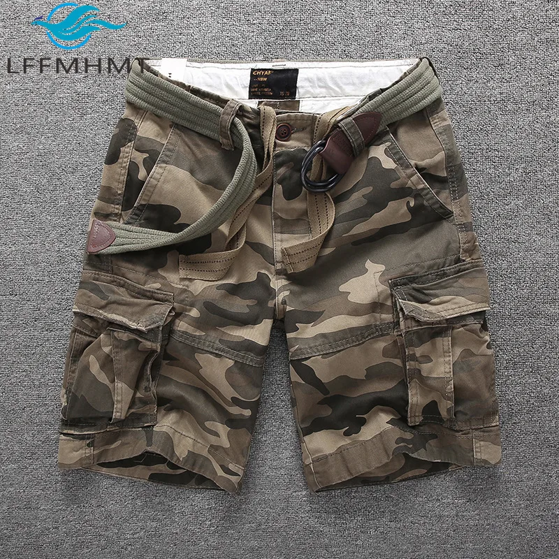 

New Summer Camouflage Cotton Casual Shorts for Men 100% Cotton Good Quality Loose Cargo Pants Trendy Straight Leg Shorts Male