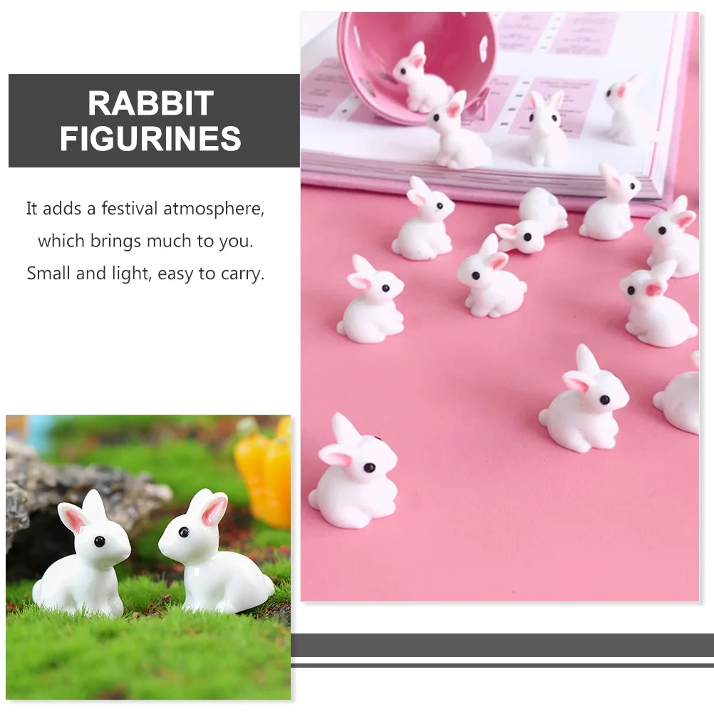 

50 Pcs Rabbit Resin Crafts White Statue Ornaments Decorations Microlandscape Supplies Figurines Miniature
