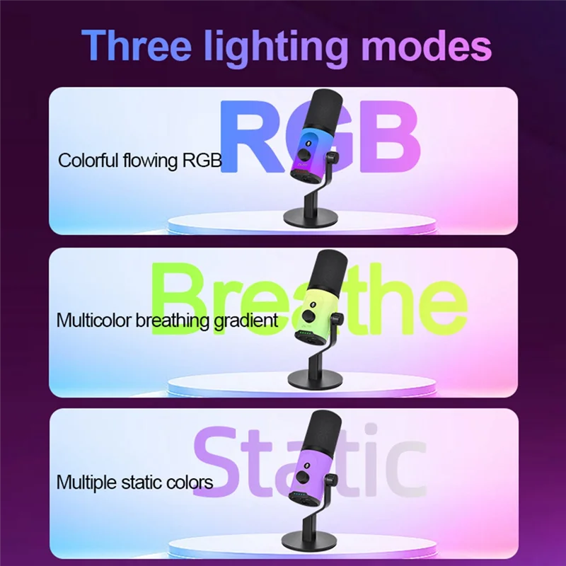 Podcasting 녹음 게임 라이브 스트리밍용 데스크탑용 FFYY-RGB 장착 USB/XLR 다이나믹 마이크 – 듀얼 인터페이스 모델