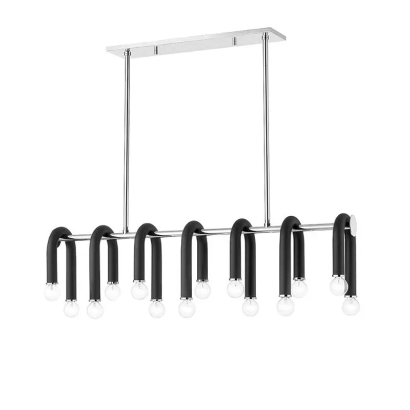 Trendy U Shaped Aluminum Tube Black Dimmable LED High Ceiling Chandelier Lighting Lustre Para Sala