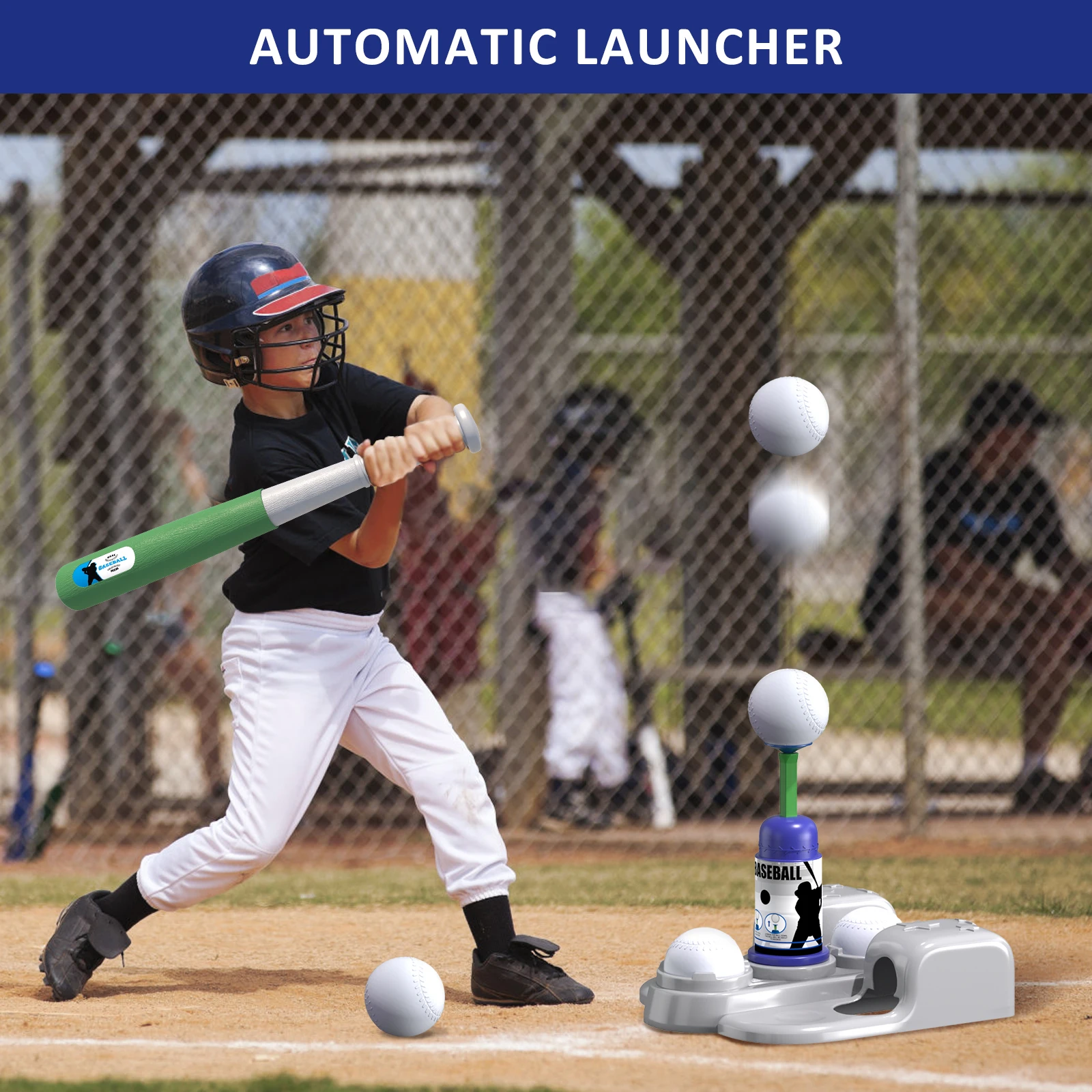 Máquina de pitching automática e rebatidas ajustáveis, brinquedos de beisebol para crianças, meninos e meninas, 2 em 1, 3-6 +