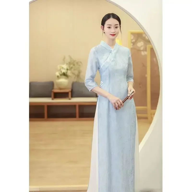 Modified Cheongsam Young Simple Elegant Retro Chinese Style Modern Long Qipao High-End Oriental Wedding Party Flora CMM221