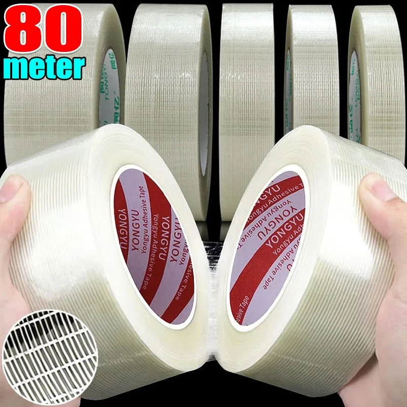 4/1Rolls Fiberglass Reinforced Strapping Tape for Electrical Refrigerator Clear Single-Sided Fiber Adhesive Tape Secure Sealing