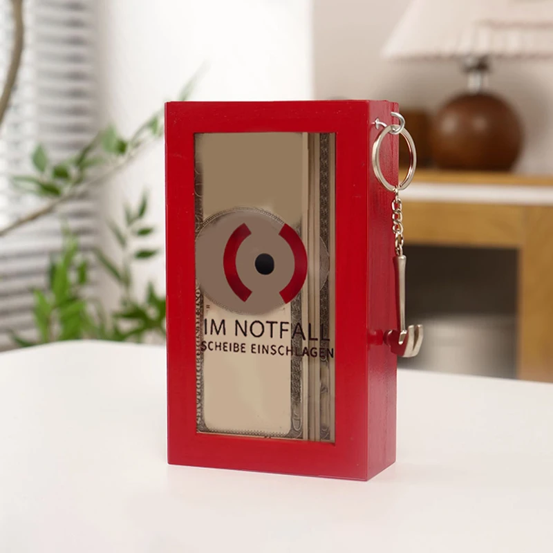 Boîte d'économie d'argent créative, jouet en bois rouge, cadeau de banque d'argent Transparent