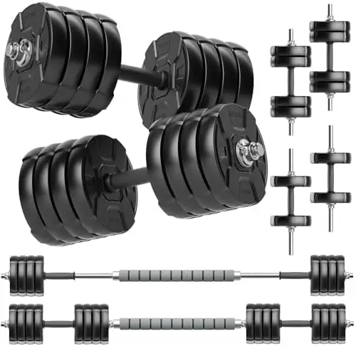 Heavy Adjustable Dumbbell Barbell Set - 100 90 70 50 lb Weight set for Option, Metal Dumbbell Grip and Barbell Bar, 1