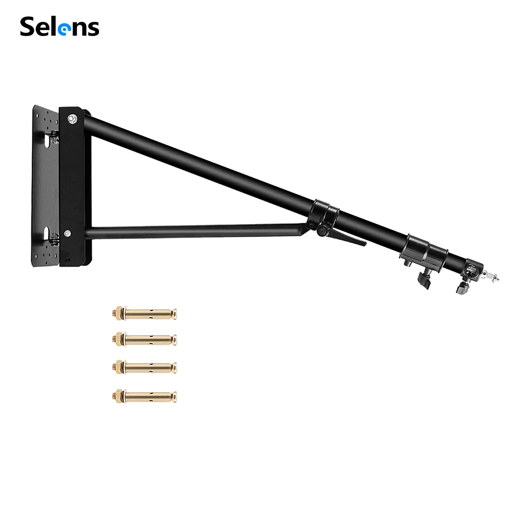 Braço de lança para montagem em parede Selens com base triangular, 51 polegadas/130 cm ou 70 polegadas/180 cm 180 °   Suporte de rotação para estúdio de fotografia