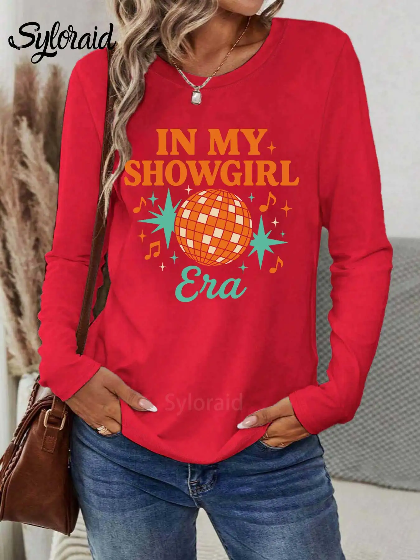 المرأة طويلة الأكمام تي شيرت مضحك في عصر فتاة الإستعراض تي شيرت روح الدعابة إستعراض قميص موضة الجولة الرقبة رداء علوي غير رسمي #3