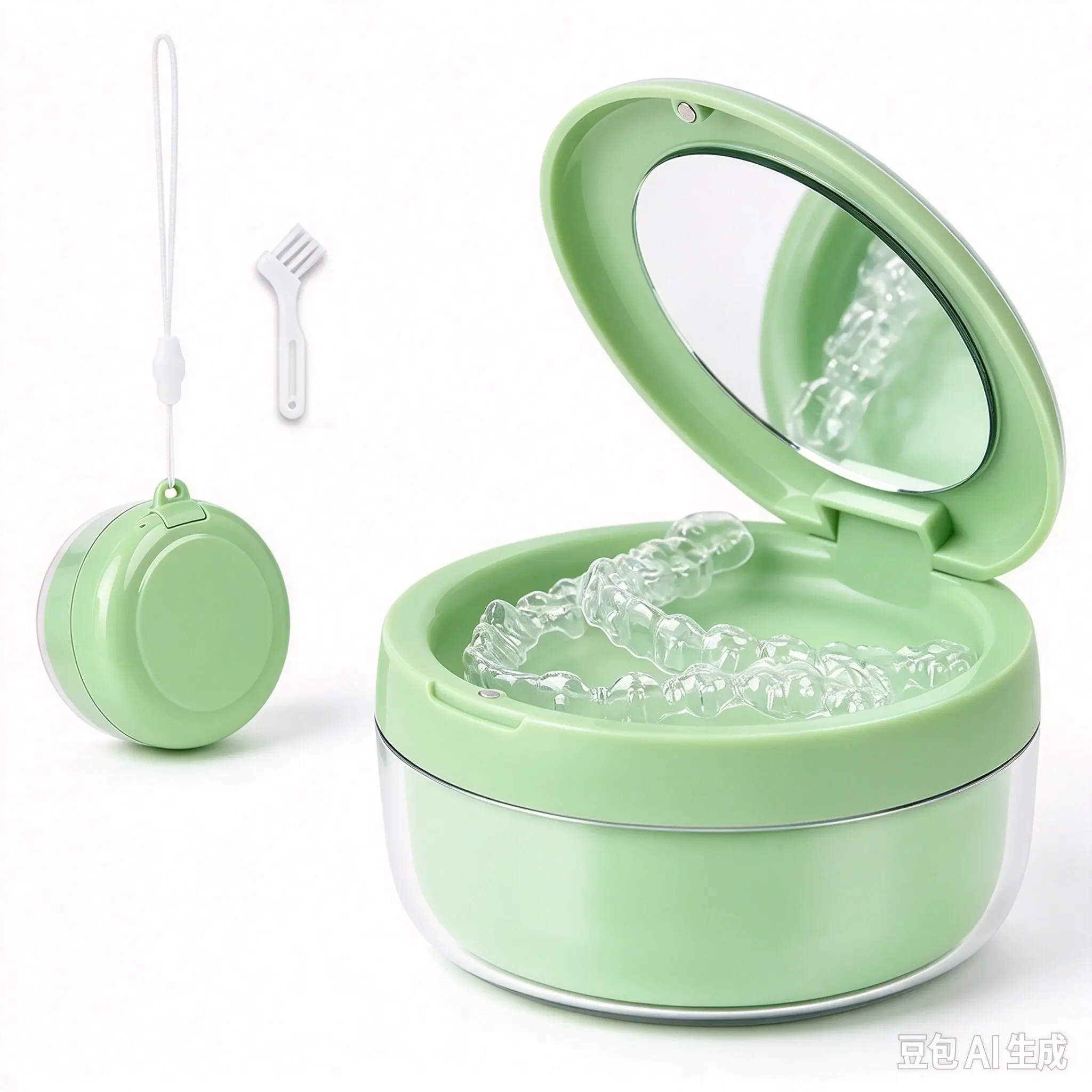 Magnetic Denture Tray Box Dental Retainer Box Case Teeth Container Denture Box False Teeth Denture Cleaning Case With Lanyard