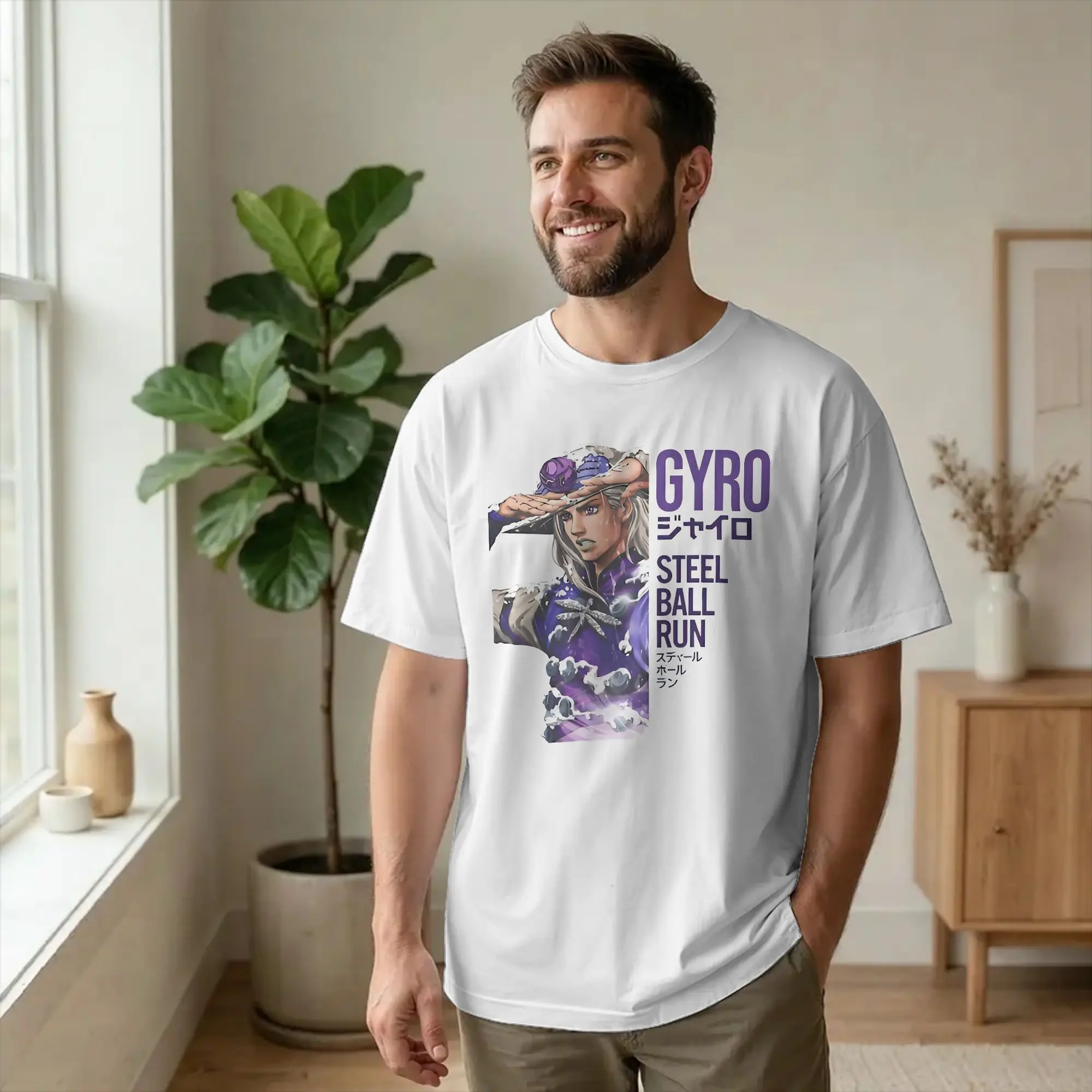 Funny Gyro Zeppeli Tshirts Men 100%Cotton Short Sleeve Joestar Family Bizarre Adventure Anime Round Neck Summer Tops