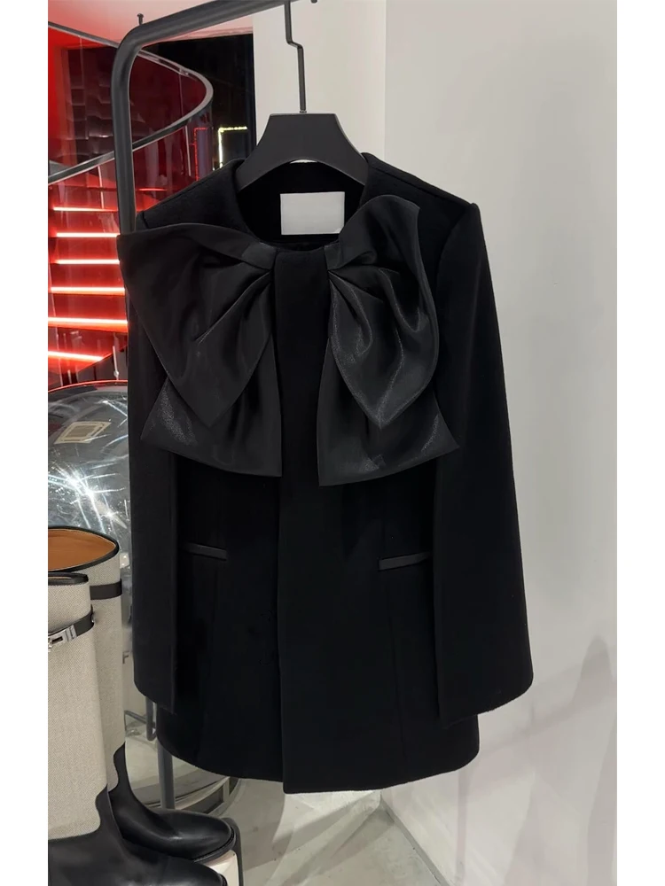 

Hebe Style Winter Woolen Coat Women's Fashionable Age-Defying Knot Rich Girl High-End Feeling Tweed Outerwear