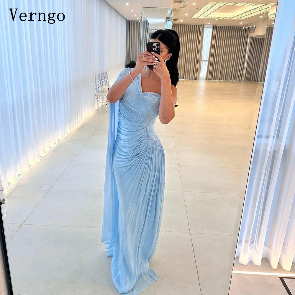 

Verngo Blue Shiny Evening Dress One Shoulder Mermaid Formal Occasion Elegant Mermaid Prom Gowns Customized