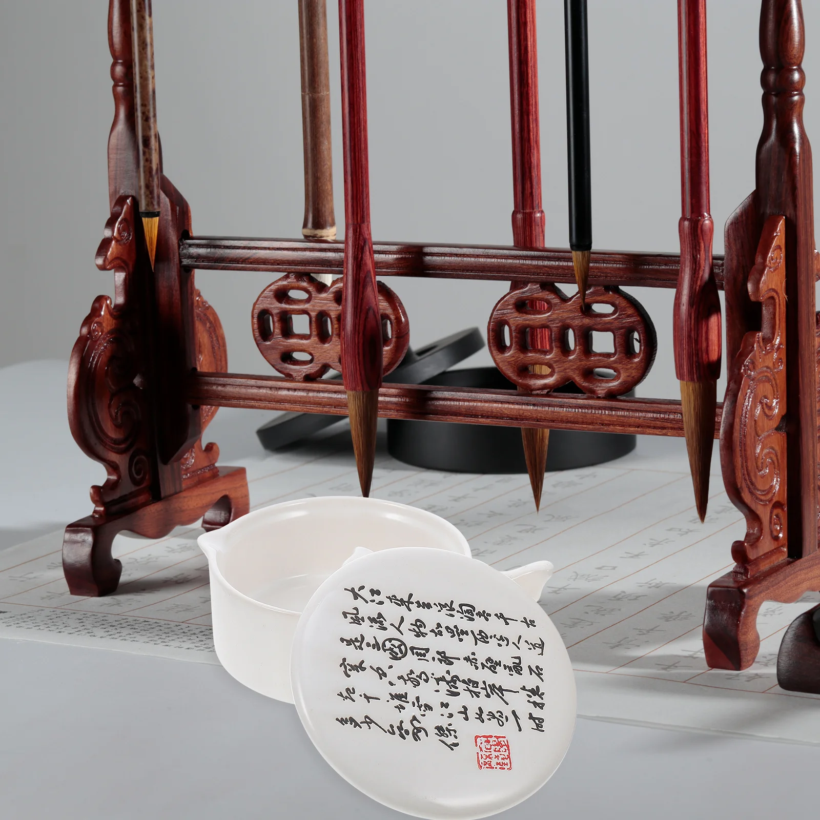 

Mini Inkstone with Cover Ceramic Durable Practical Calligraphy Inkstone Painting Drawing Tool Students Stationery Traditional