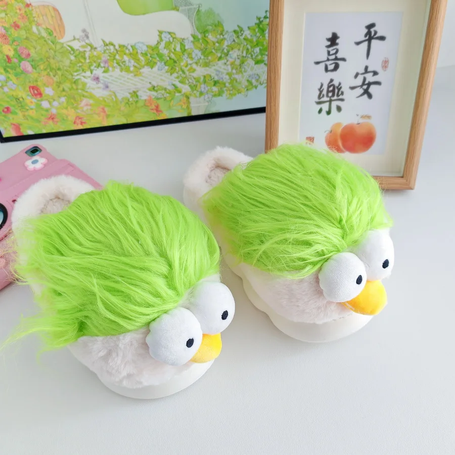 

New personality fluffy DIY slippers woman funny bird designer home shoes women's novelty fur slides ugly-making cosplay shoes