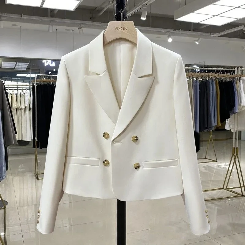 

Double-Button Off-White Suit Jacket Women's Short Temperament Ladies Spring Autumn New Versatile Blazers