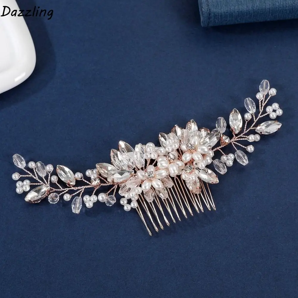 

Hairstyle Tools Alloy Pearl Hair Combs Flower Hand Woven Bridal Headpiece Jewelry Sparkling Rhinestone Hairpin Bridesmaid