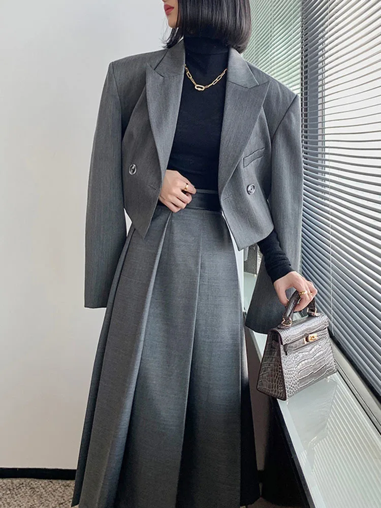 BZVW Temperament High-end Designer Blazer Skirt Two Piece Women 2023 Autumn New Fashion Office Lady Blazers Sets Female 25X3015