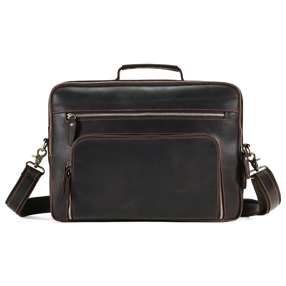 

Men's leather briefcase Genuine leather 15.6 Inch Laptop Bag Retro Shoulder Bag Crazy Horse Business Commuting Briefcase