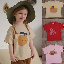 2024 Summer Girls T-shirts Short-sleeve Tops for Kids Cartoon Children Shirts Cotton Baby Tees Toddler Outfits Clothing 1-8years