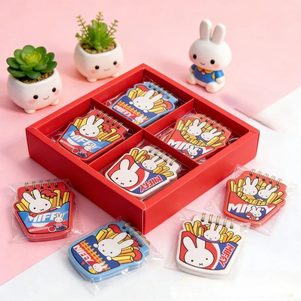 4PCS Miffy Kawaii Fries Shaped Coil Notebook Cartoon Colored Pages Notebook Notes Student Office Message Notes Cute Gift Toy