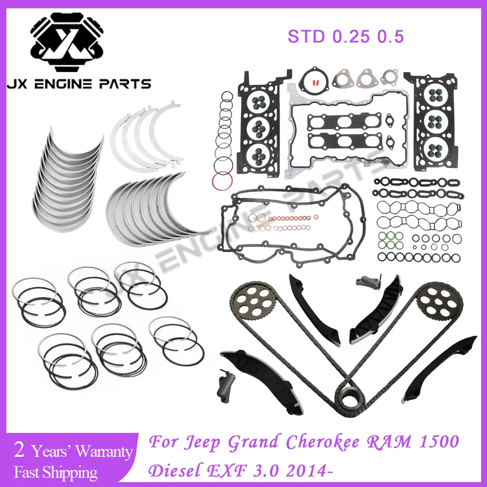 EXF Engine Rebuild Timing Chain Kit Piston Main ConRod Bearing Gasket Set For Jeep Grand Cherokee Ram 1500 3.0 EcoDiesel 3.0L