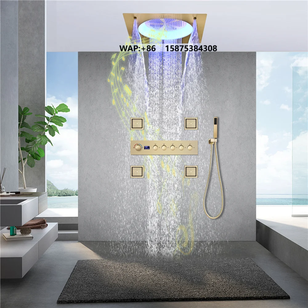 Beyoon LED 550*550mm Rain & Waterfall Shower Head with Music System Temperature Display Main Body Hot&Cold Water Shower Faucet