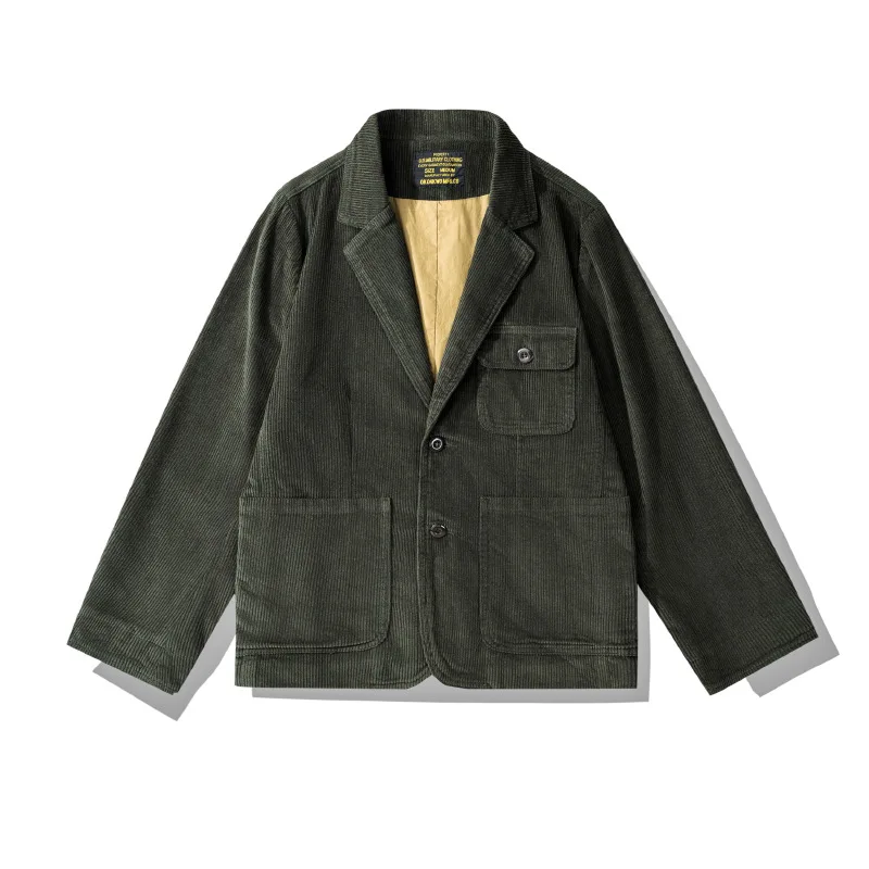 American Vintage Retro Thick Corduroy Casual Suit Workwear Solid Color Casual Xidan Jackets Autumn Blazers for Men 100% Cotton