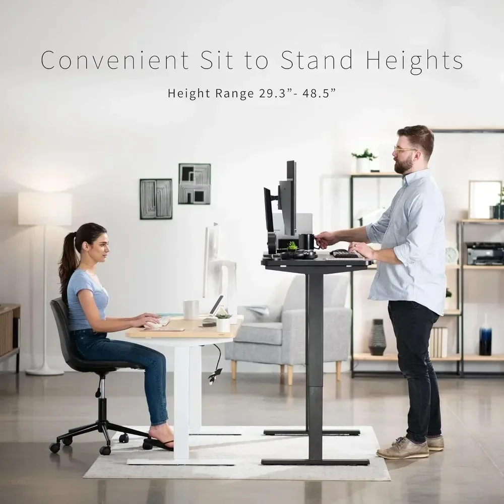 Electric Height Adjustable 60 x 24 inch Memory Stand Up Desk, Black Solid One-Piece Table Top, Black Frame,Standing Workstation