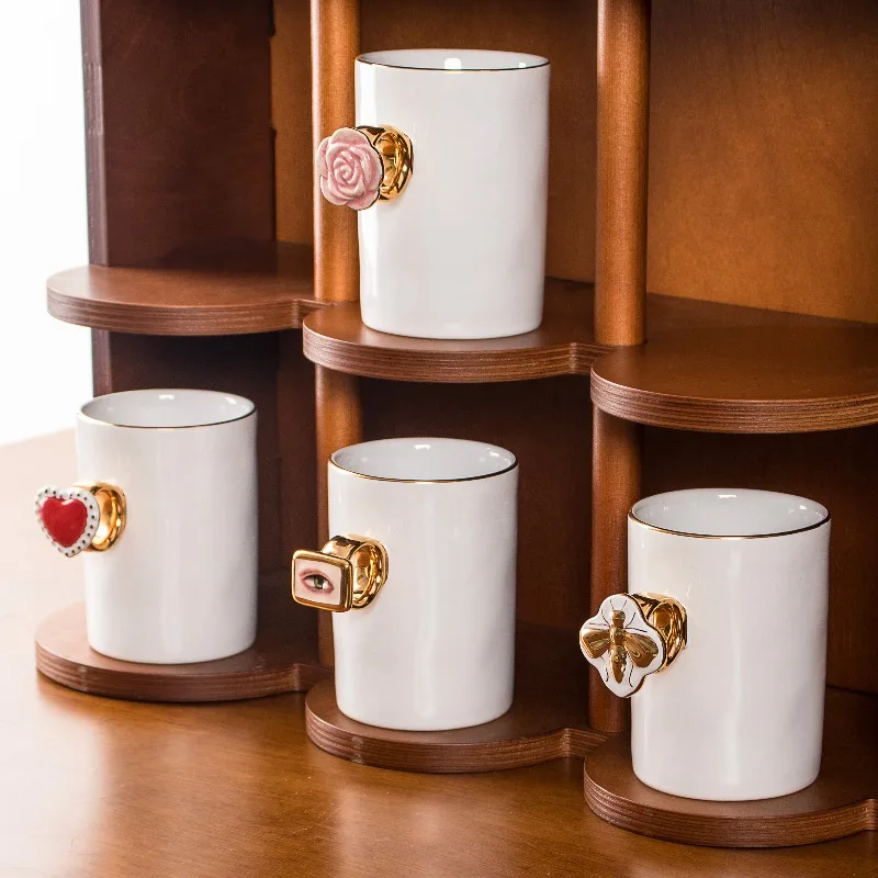 Modern Embossed Rose Ring Ceramic Coffee Cup Breakfast Milk Drink Cup Abstract 3D Ring Cup Couple's Mug Birthday Gift Home Decor
