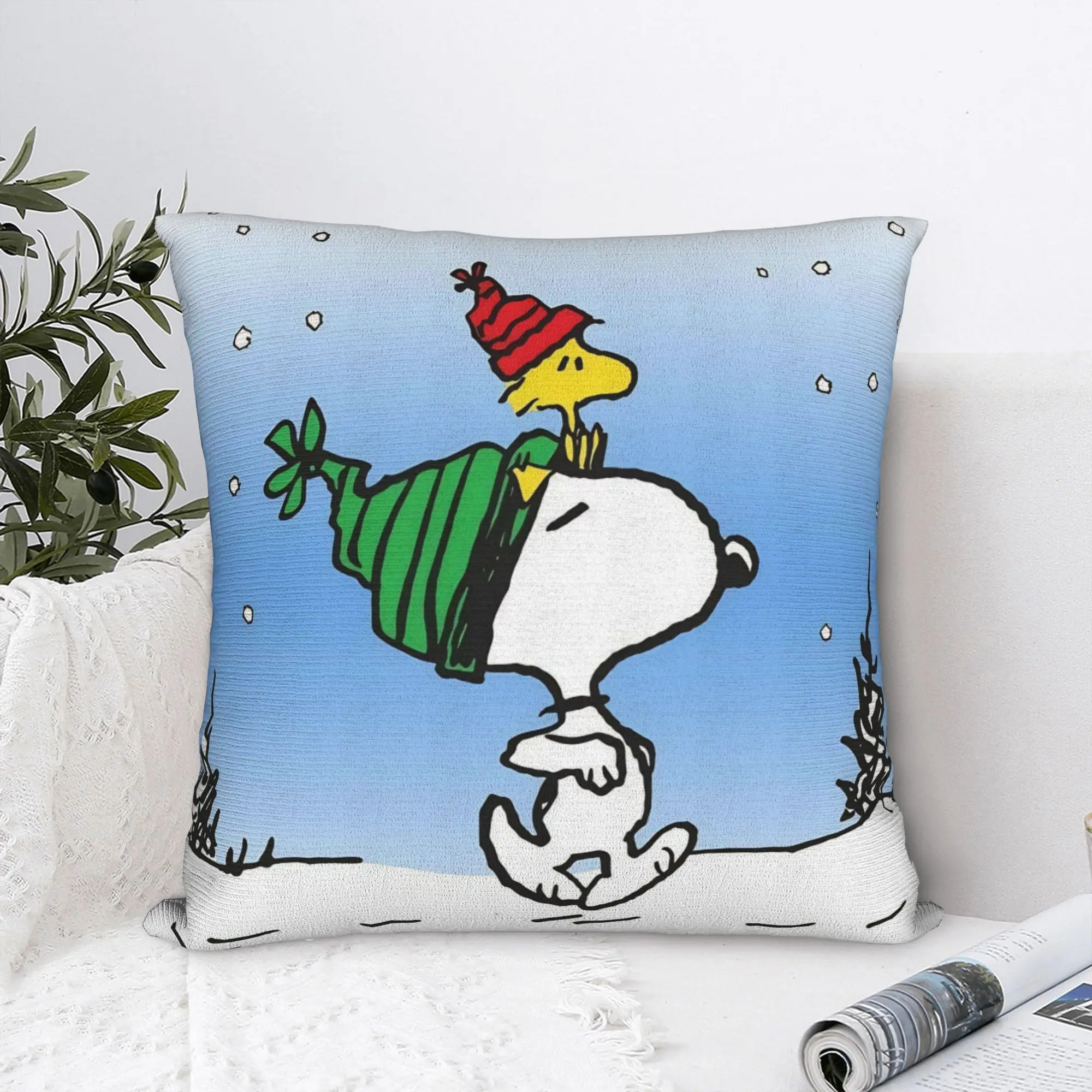 S-Snoopys Xmas Christmas Tree Square Pillow Cases  Cushion Covers Awesome Polyester Decor Pillowcase for Sofa 45*45cm