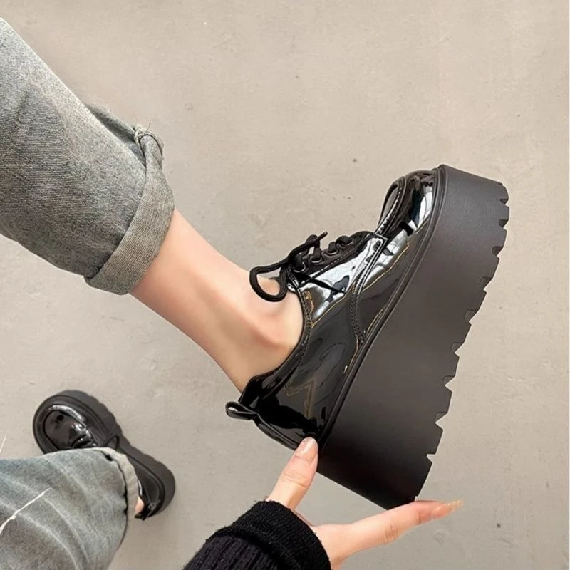 

Women's Leather Loafers Thick Platform Vintage British Style 2025 Spring New Arrival Height Increasing Versatile