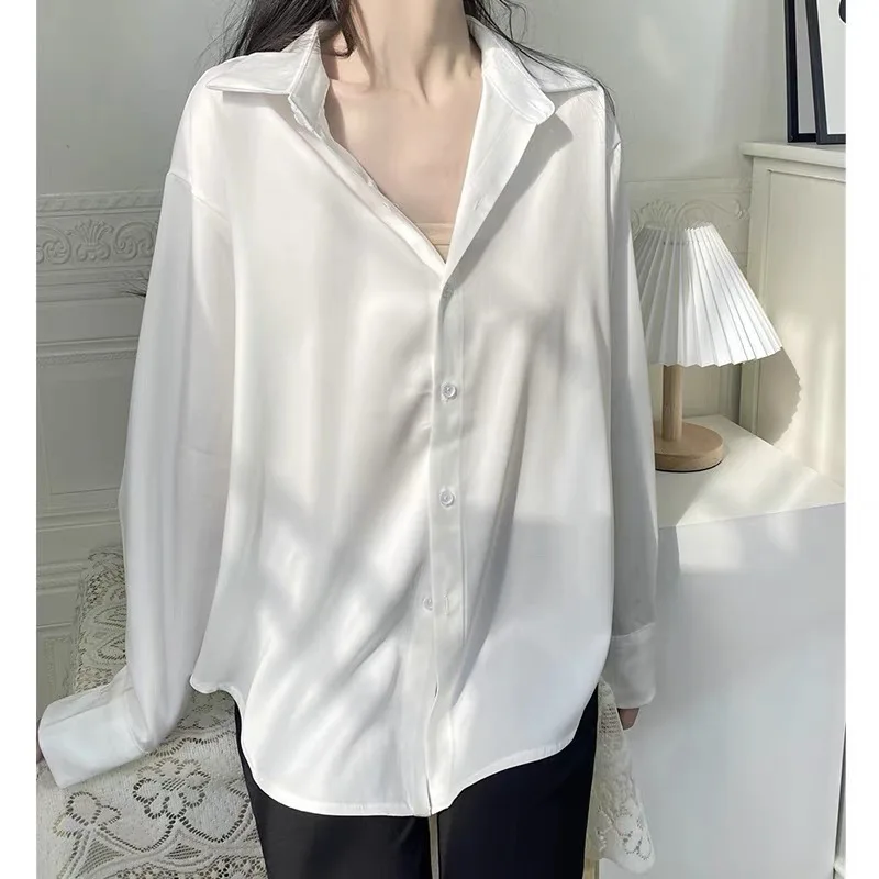 

ice silk drape breathable shirt women's clothing royal sister top Korean version loose casual long-sleeved professional