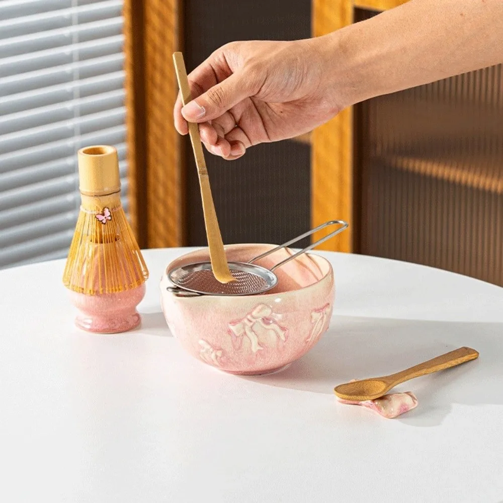 

Керамическая чаша для матча, гладкая, устойчивая к высоким температурам, японский набор матча с бантом, большой емкости, инструмент для чайной церемонии