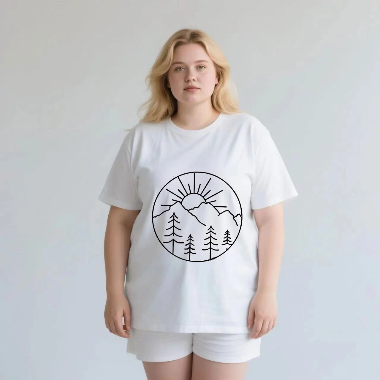 

Line pattern printing plus size Ladies' casual short sleeved T-shirt white