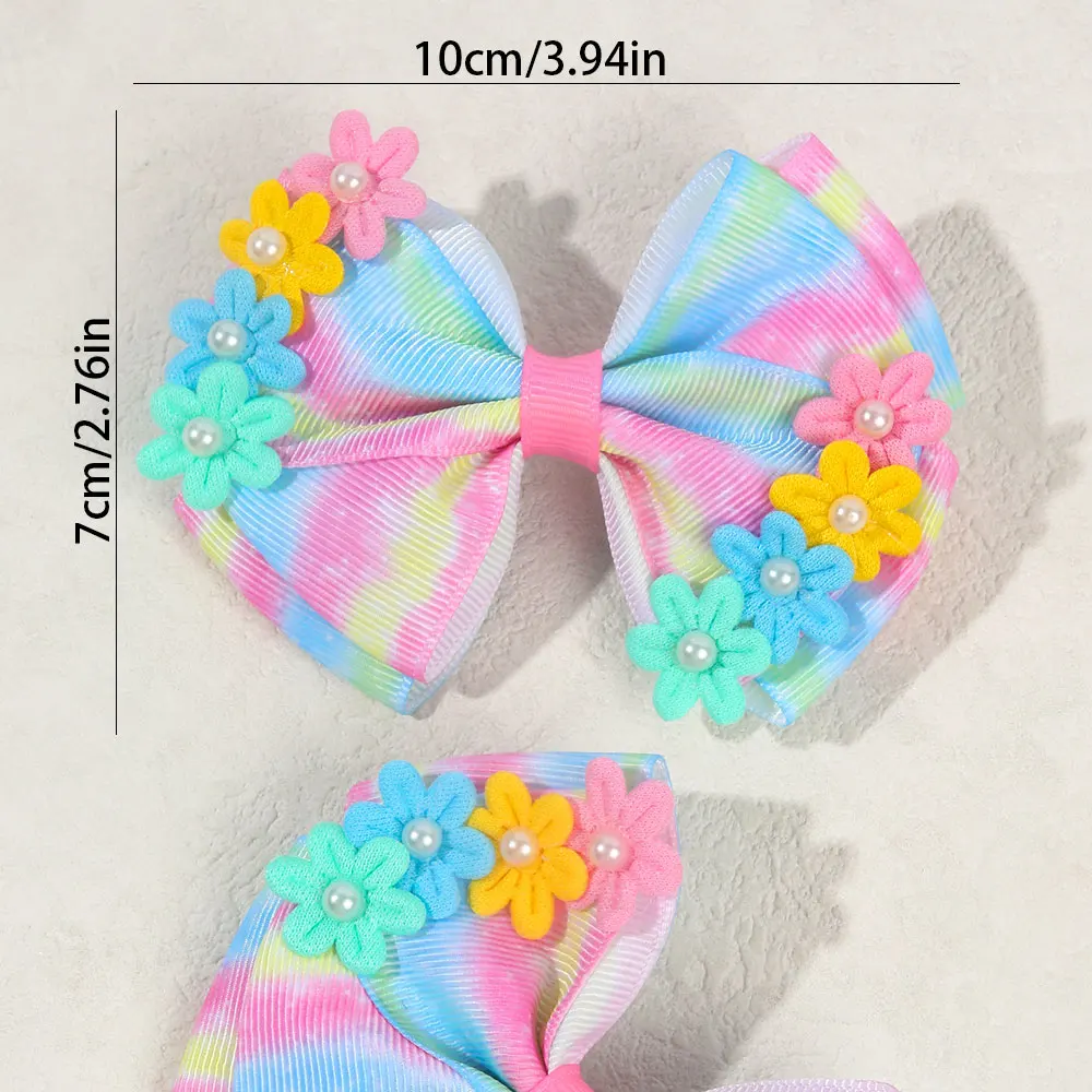 2 szt. Kolorowe wstążki kokardki spinki do włosów dla dziewczynek ręcznie robione perłowy kwiat szpilka dzieci Bowknot Barrettes Korea nowe nakrycia