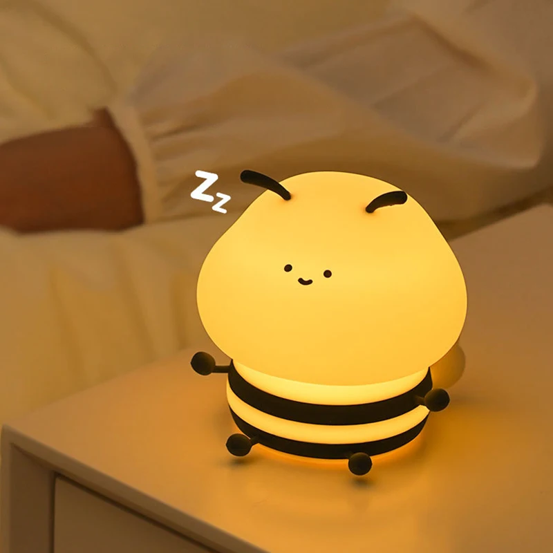 Novelty Bee Silicone Night Light For Kids 7 Colors Kawaii Touch Lamps 3 Levels Brightness Nursery Nightlight For Baby Gifts