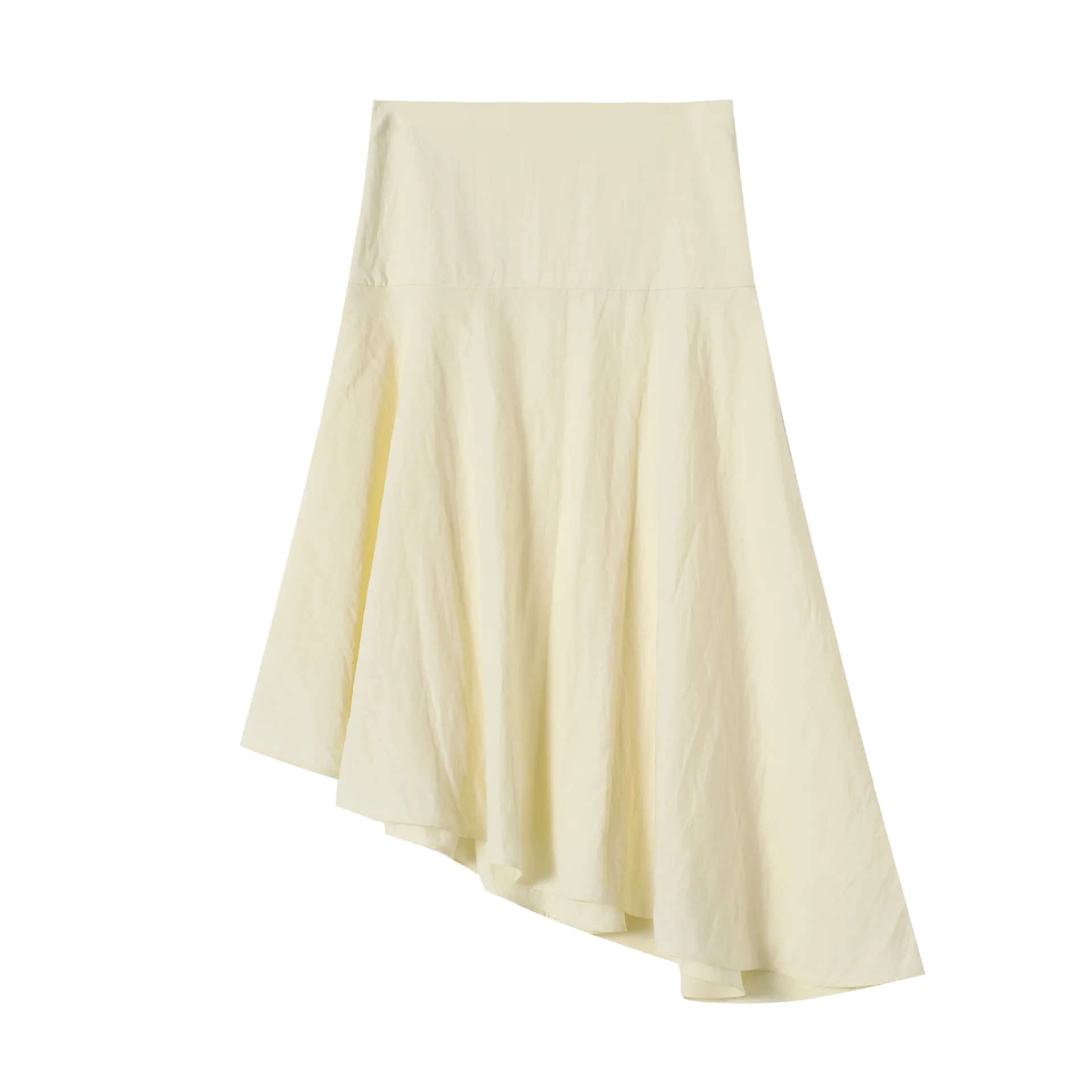 Maxdutti Goose Yellow Asymmetrical Skirt 2026 Summer New Urban Commuting Style Pleated Design Sense