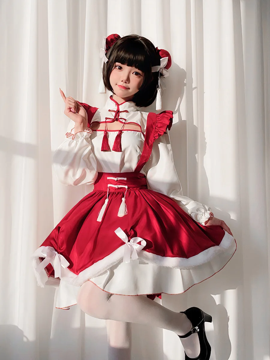 Uniforme de Cosplay Lolita pour Fille, Robe Cheongsam de Style Chinois, PoinTenue Loli, Costume d'Anime