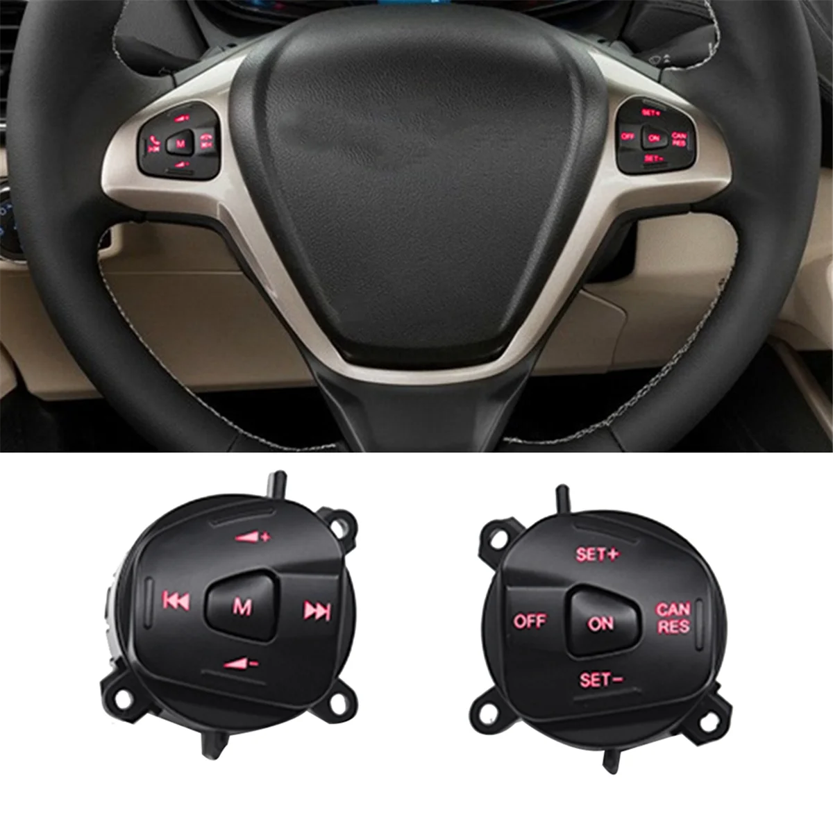 Car Red LED Steering Wheel Right Left Cruise Control Switch Button for Ford Fiesta MK7 MK8 Escort Ecosport