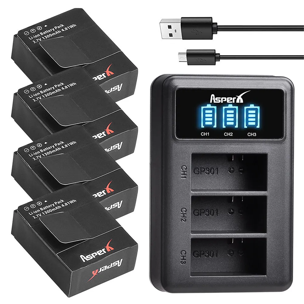 

1300mAh AHDBT301 AHDBT 302 AHDBT-301 Li-ion Camera Bateria Battery + 3-Ports USB Charger for Go Pro Hero3 Gopro Hero 3/3+