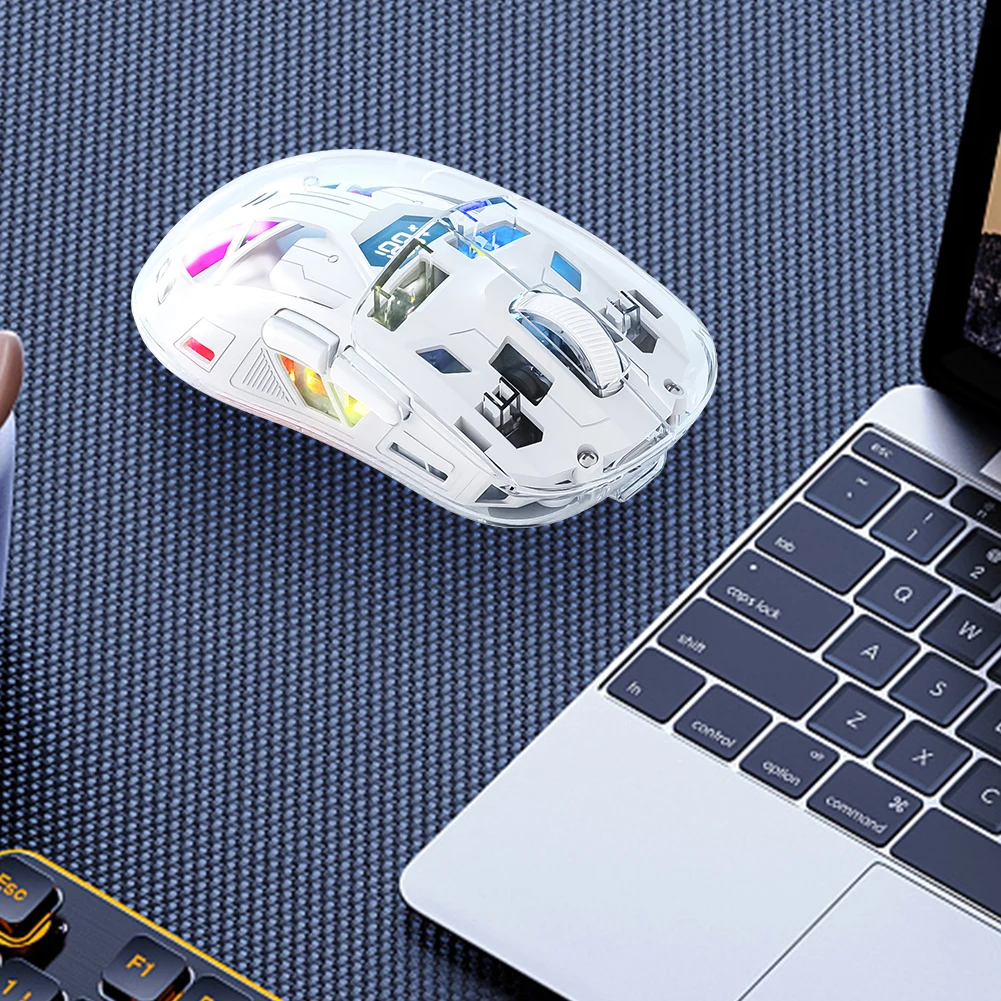 A2 Bluetooth Mouse Transparent Shell Mouse 2.4GHz+BT5.0 Dual Mode Wireless Mouse 5 Level DPI RGB Light Gaming Mice for Laptop PC