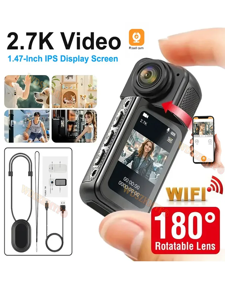 Mini enregistreur 2.7K/1080P, caméra d'action au doigt légère POV avec ceinture magnétique, écran IPS de 1.47 pouces, caméra Vlog pour animaux de compagnie en plein air