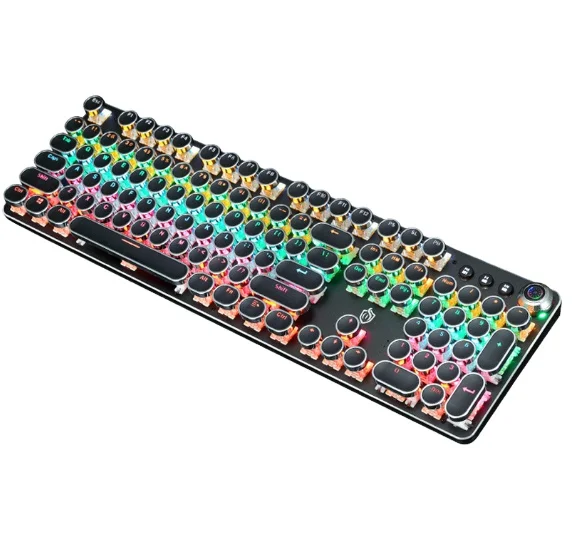 Macchina da scrivere retrò Steampunk RGB Tastiera cablata retroilluminata a LED Tasti rotondi punk Tastiera da gioco meccanica per PC desktop/laptop/Phon