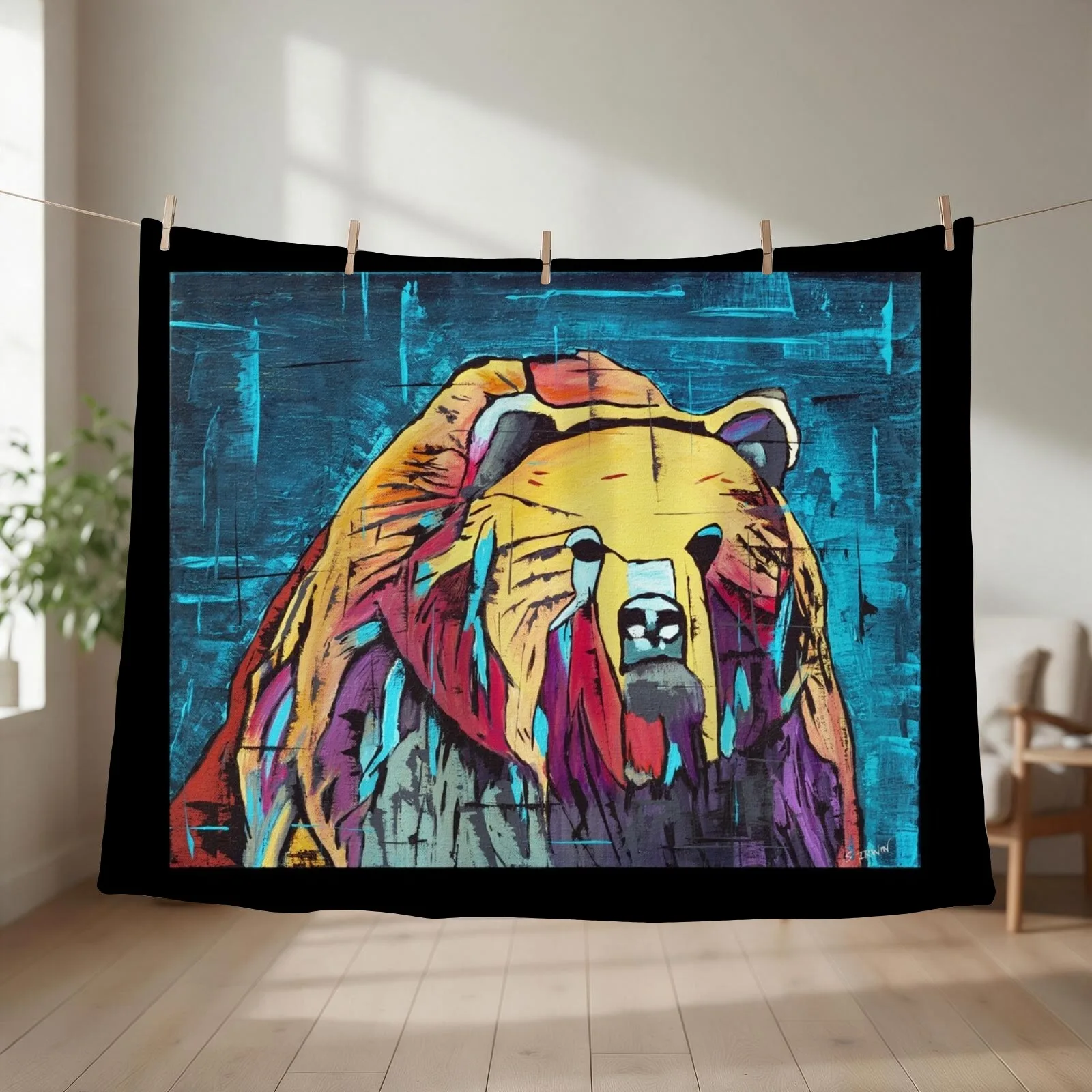 Abstract Grizzly Bear Throw Blanket couch cozy soft plush fuzzy picnic outdoor blanket