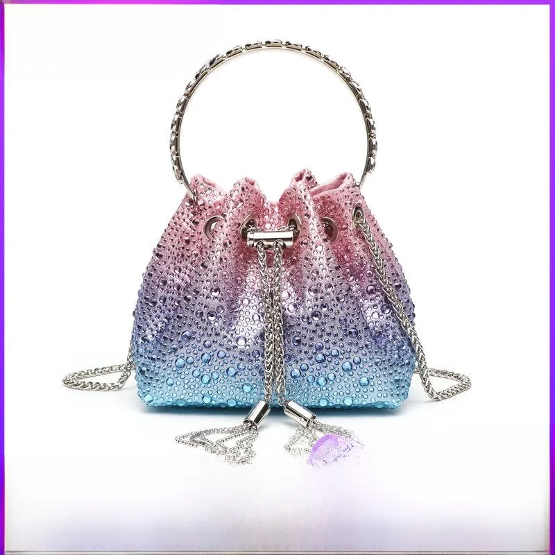 

Вечерняя сумка-ведро с отделкой кисточками, цвет adient, женская сумка через плечо с бриллиантами и овальной ручкой, мягкий холщовый кошелек