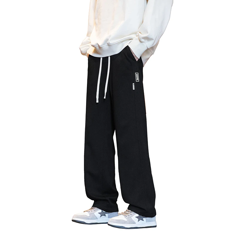 Korean Fashion Mens Clothing 2024 New Autumn Men Sweatpants with A Hanging Feel Straight Leg Waffle Sport Men's Casual Pants