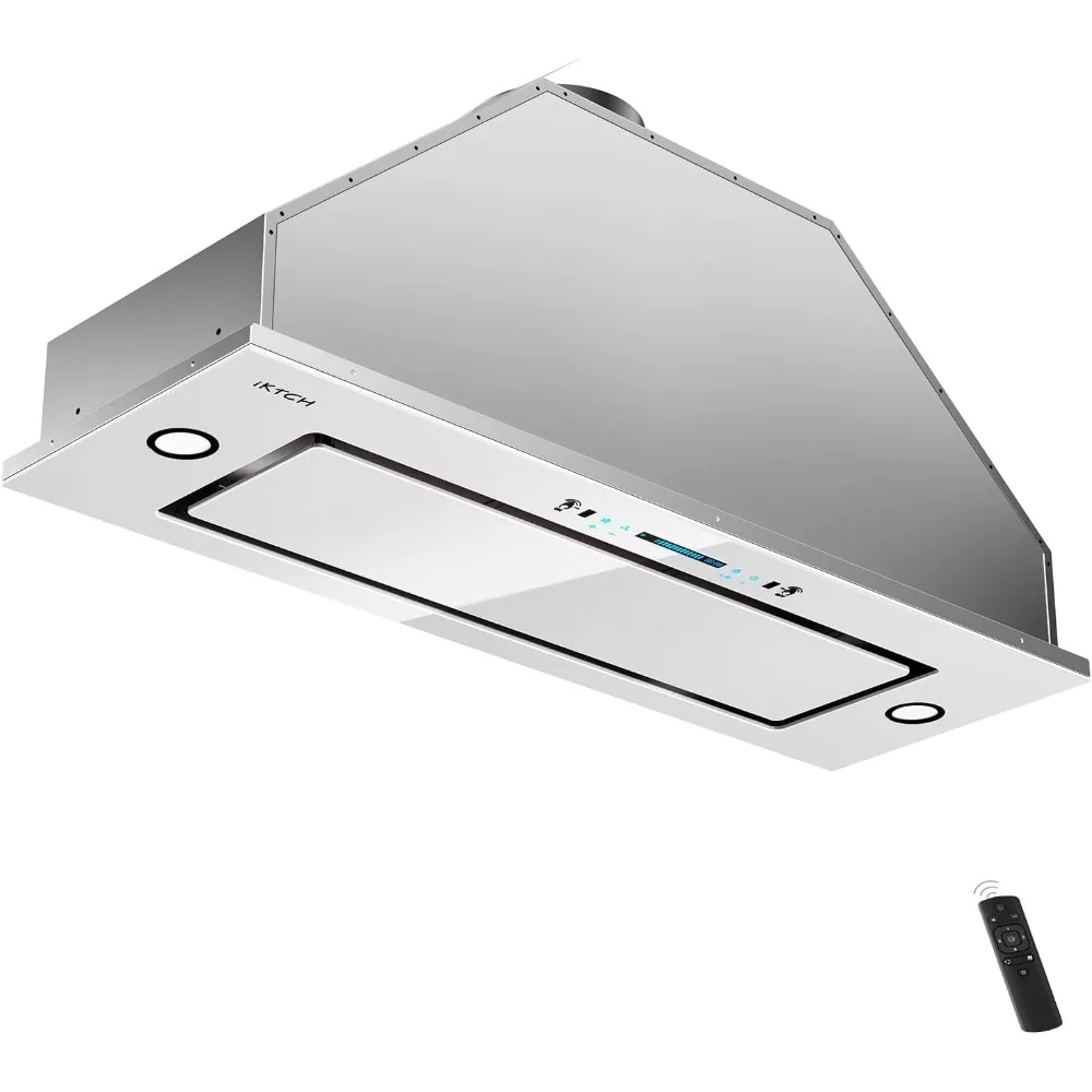 

30" Range Hood Insert, 900 CFM Ducted/Ductless Range Hood with 4 Speed Fan, White Stainless Steel & Tempered Glass Range Hood