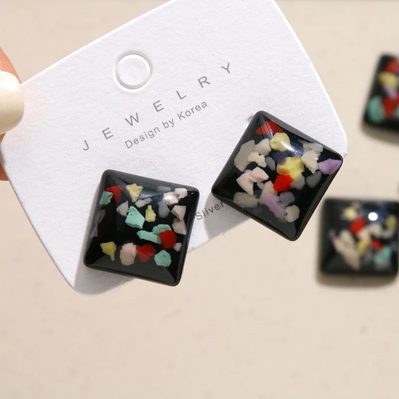 French Luxury Colorful Square Resin CharmsBlack Minimalist Patch DIY Accessories forEarrings Hair ClipsPhone Case Handmade Decor