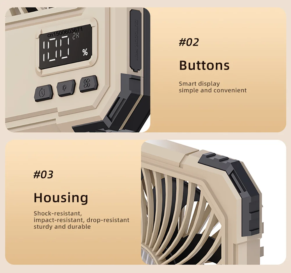 20000mAh Camping-Ventilator, tragbare Deckenventilatoren, faltbarer Tischventilator, Zelt-Luftzirkulator, wiederaufladbarer elektrischer Ventilator mit LED-Licht – Detail 12