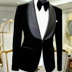 Luxury Black Velvet Men's Jacket Shawl Lapel Single Breasted One Piece 1 Button Male Outerwear Formal Wedding Party Groom's Coat